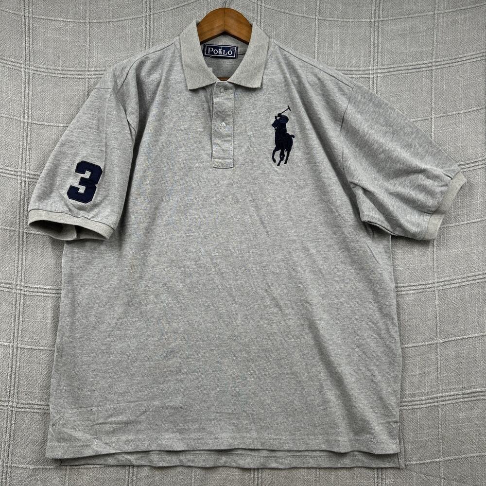 VTG Polo Ralph Lauren Gray Big Pony Polo Shirt Men's XXL No 3 Sleeve Korea NWT